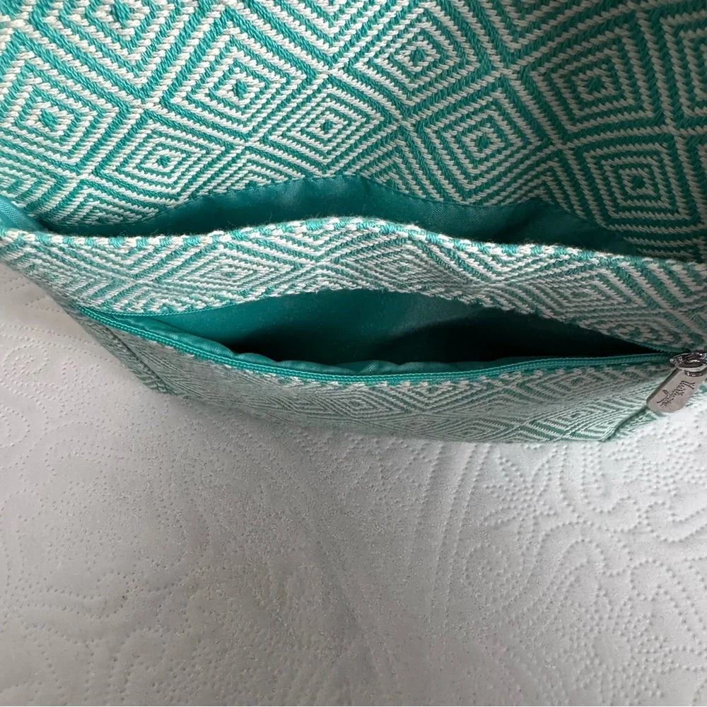 NEW Thirty One Organizing Shoulder Bag Turquoise Graphic Weave Crossbody Purse - Picture 6 of 10